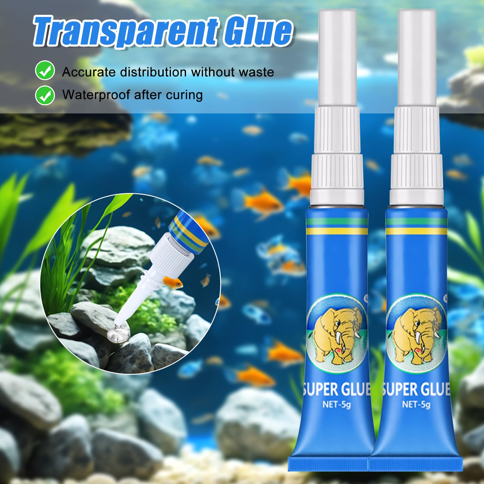 Colla per Acquario Silicone, 4 Pezzi, Super Colla per Fissaggio Coralli Rocce Legno Plastica Acqua Marina