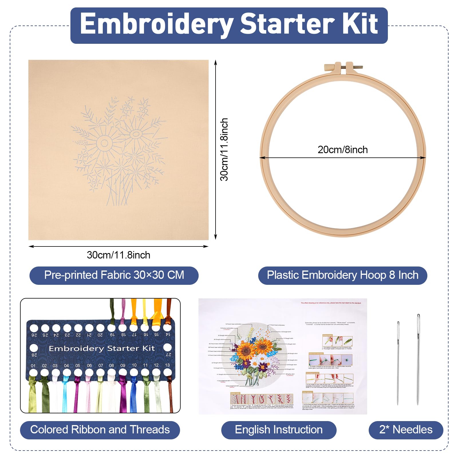 Kit De Broderie 3D Au Ruban Tournesol Pour Débutants - JSRQT Kit Complet Avec Cerceau, Aiguilles, Fils Et Instructions