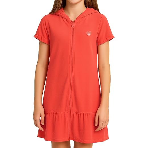 Pink Platinum Girls' Swim Cover-Up – Kids Hooded Terry Beach Towel Robe – UPF 50+ Beach/Pool Bathrobe for Girls, Size 4, Coral