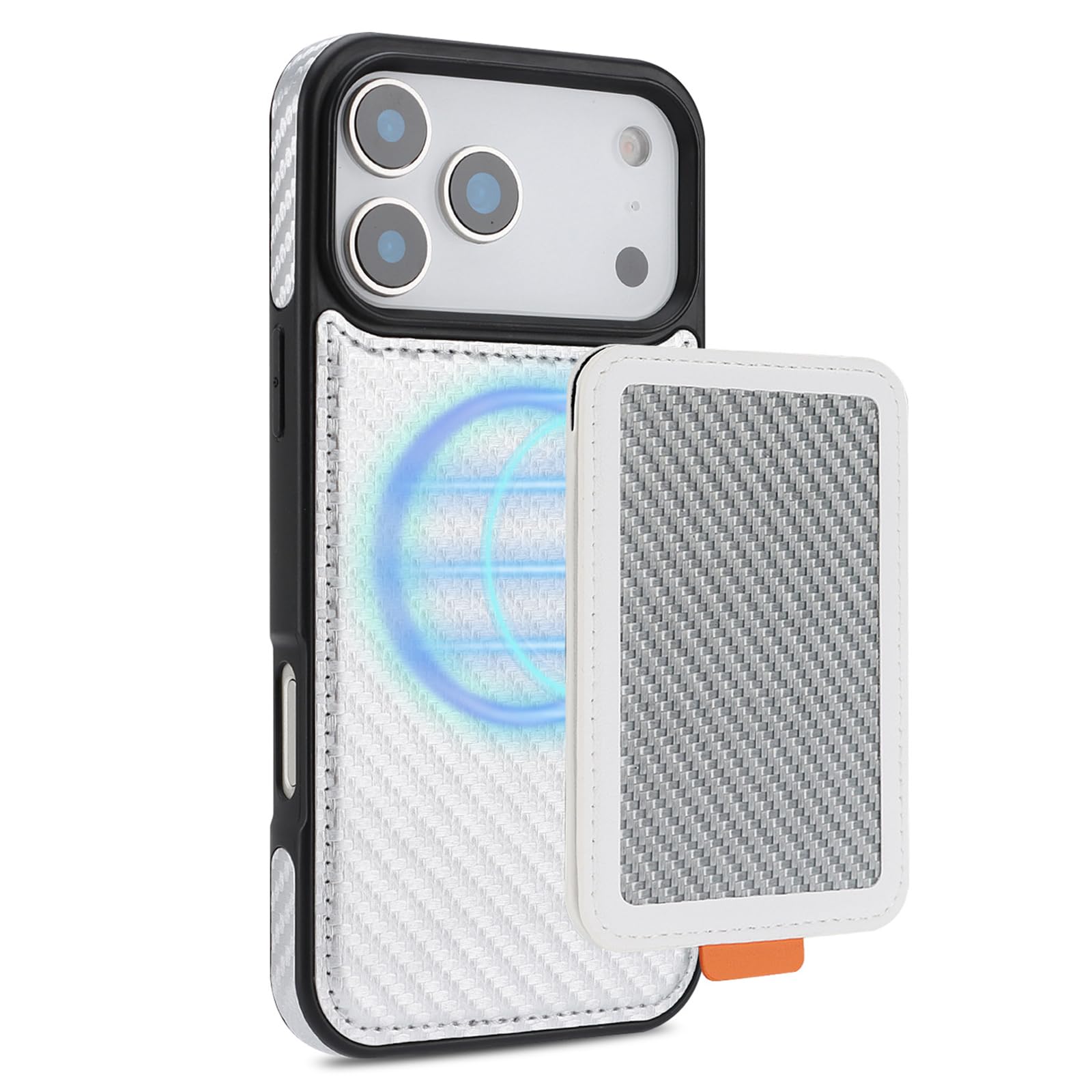 MFAOSHI Magnetic Case for iPhone 17 Pro Max/17 Pro/17 Air/17, Detachable Wallet Carbon Fiber Pattern Leather Cover with Kickstand Function Case,White,17 ProMax