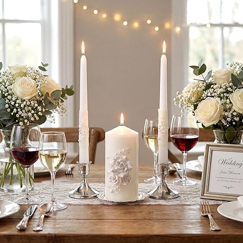 Vista 4 de Irenare Velas de Unidad con Soporte para Ceremonia de Boda, Set de Velas de Unidad, Decoraciones de Mesa para Boda, Accesorios para Eventos Formales