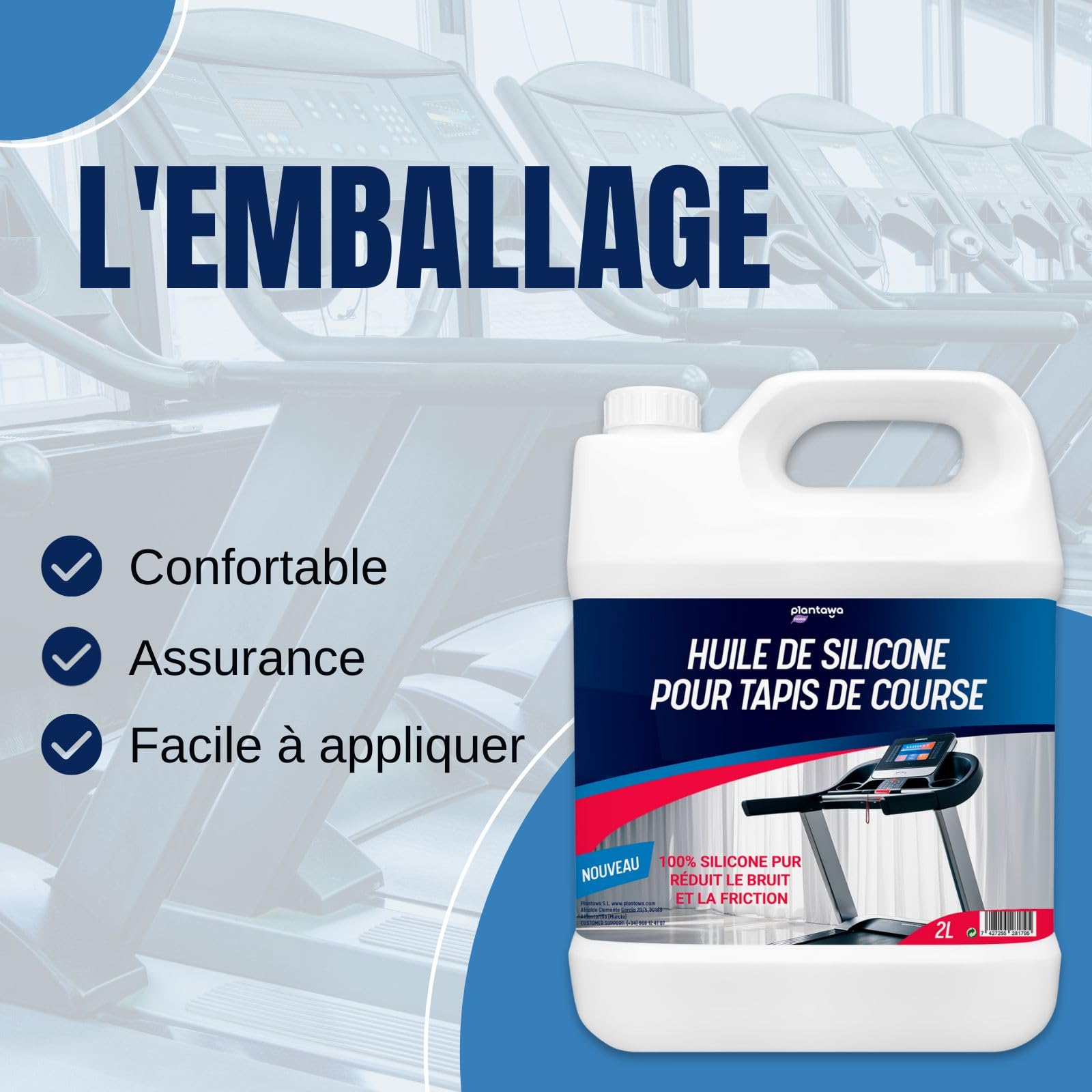 Plantawa Huile de Silicone pour Tapis de Marche 2L | Réduit le bruit et la friction et Maximise la performance. 100% Pure Lubrifiant Silicone. Préserve la durabilité du tapis de course.