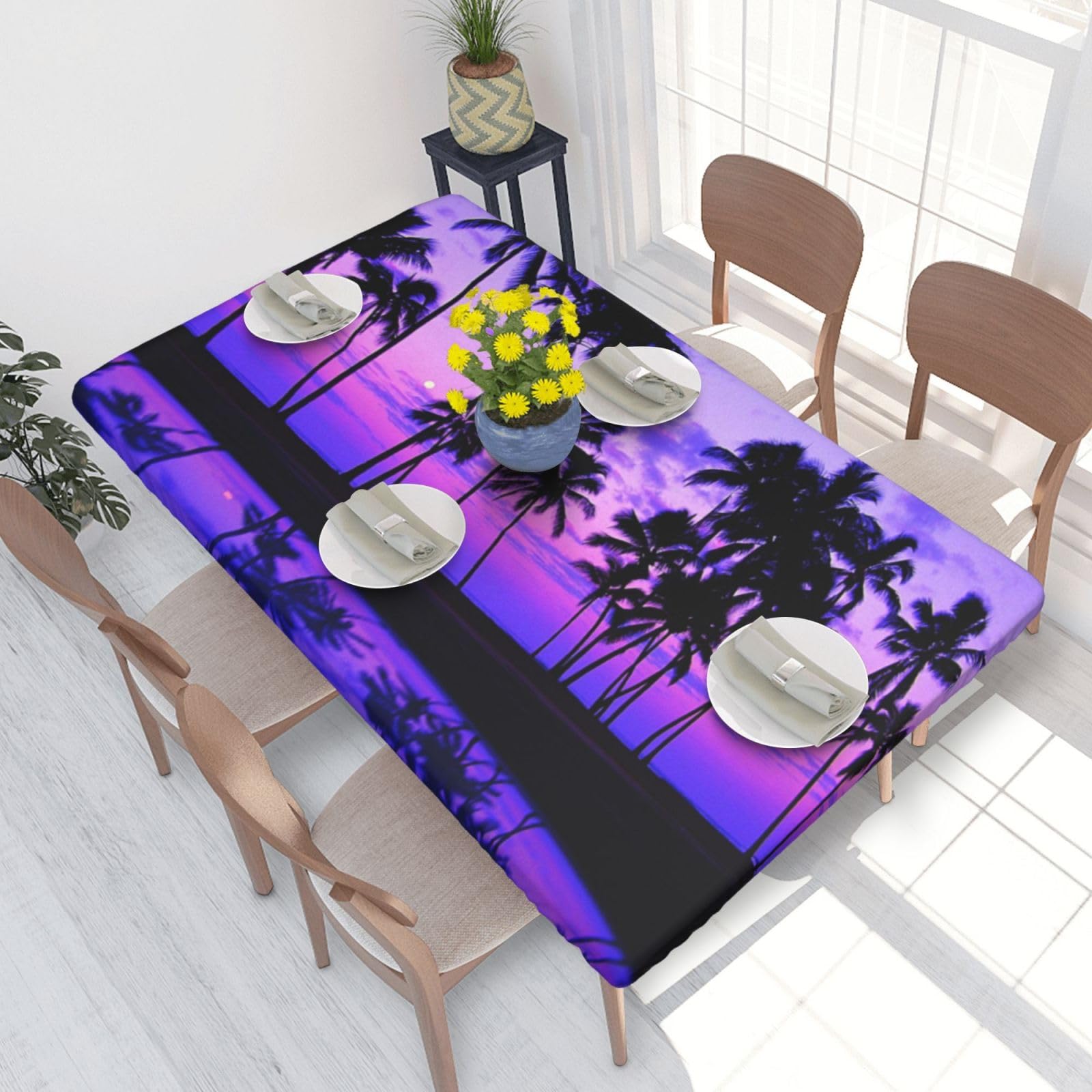 BNVSADC Palm Tree Purple Sunset Printed 4FT Tablecloth 122x76 CM Polyester Kitchen Water Resistant Table Cloth Dining Table Decoration Table Covers