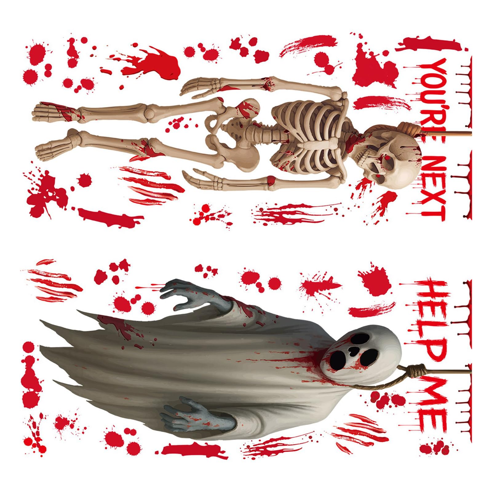 Efficient Statics Cling Window Sticker Horror Skeleton Design for Glass Door Halloween Scary Decorations Efficient PVC Statics Window Clings