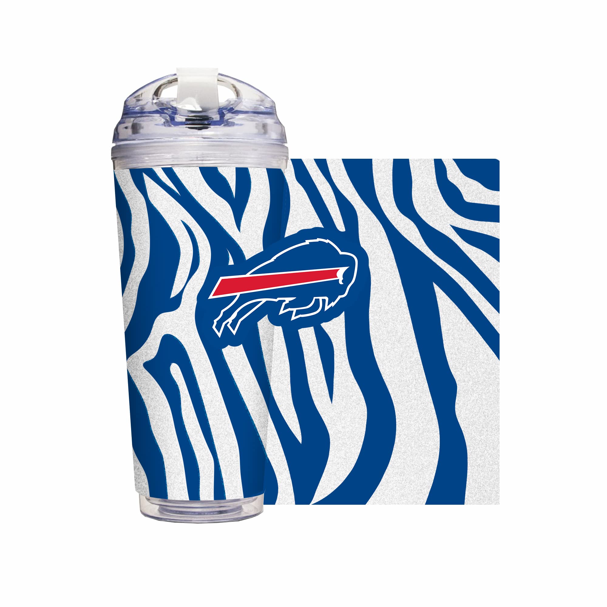 Rico Industries NFL Football Glitter 24oz Acrylic Glitter Tumbler with Hinged Lid, Officially Licensed Double Wall Tumbler with Straw