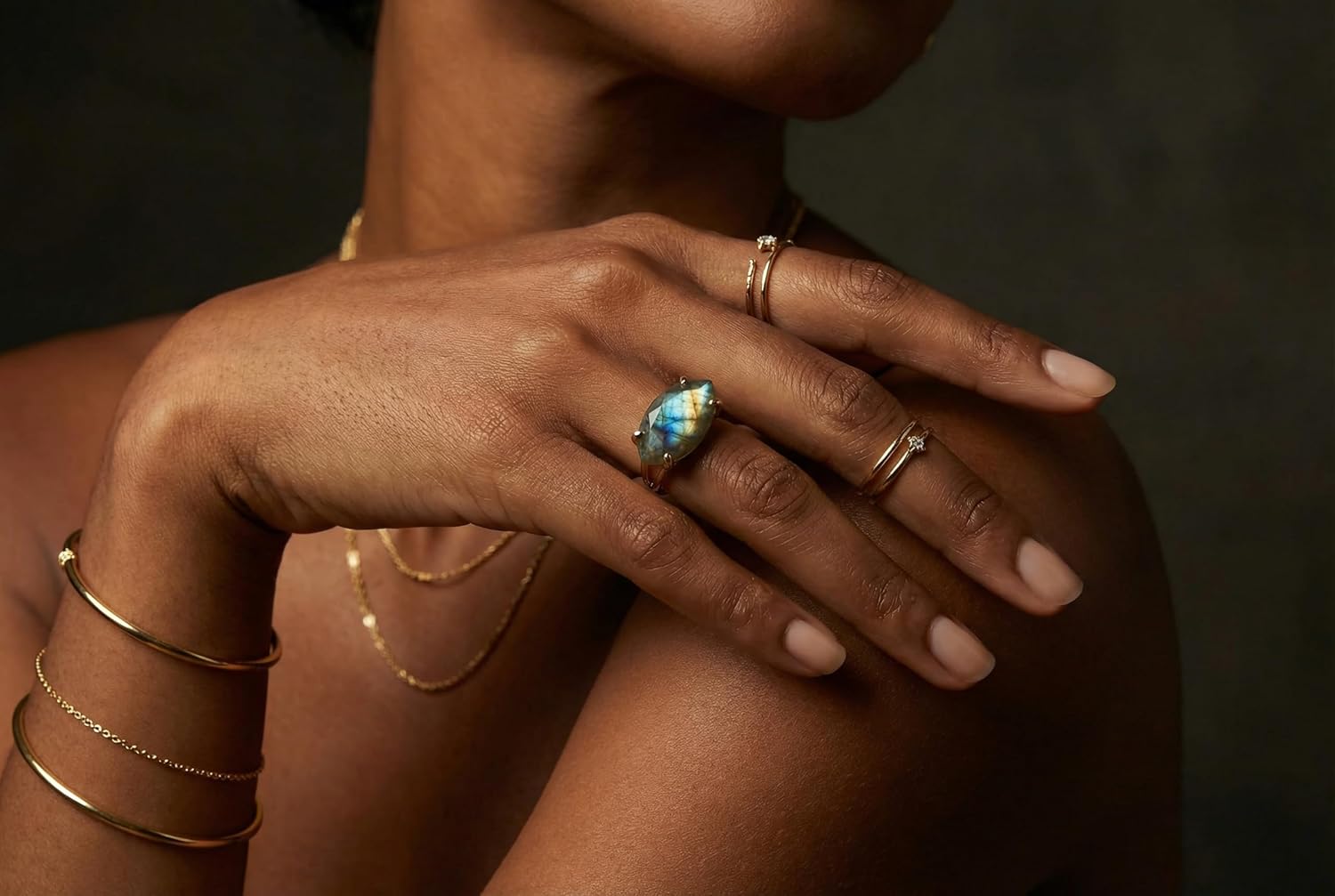 Marquise Cut Labradorite Ring - Sterling Silver Natural Gemstone - Shifting Color Blue Flash Stone - Large Statement Jewelry For Women - Handmade Silver Gemstone Ring