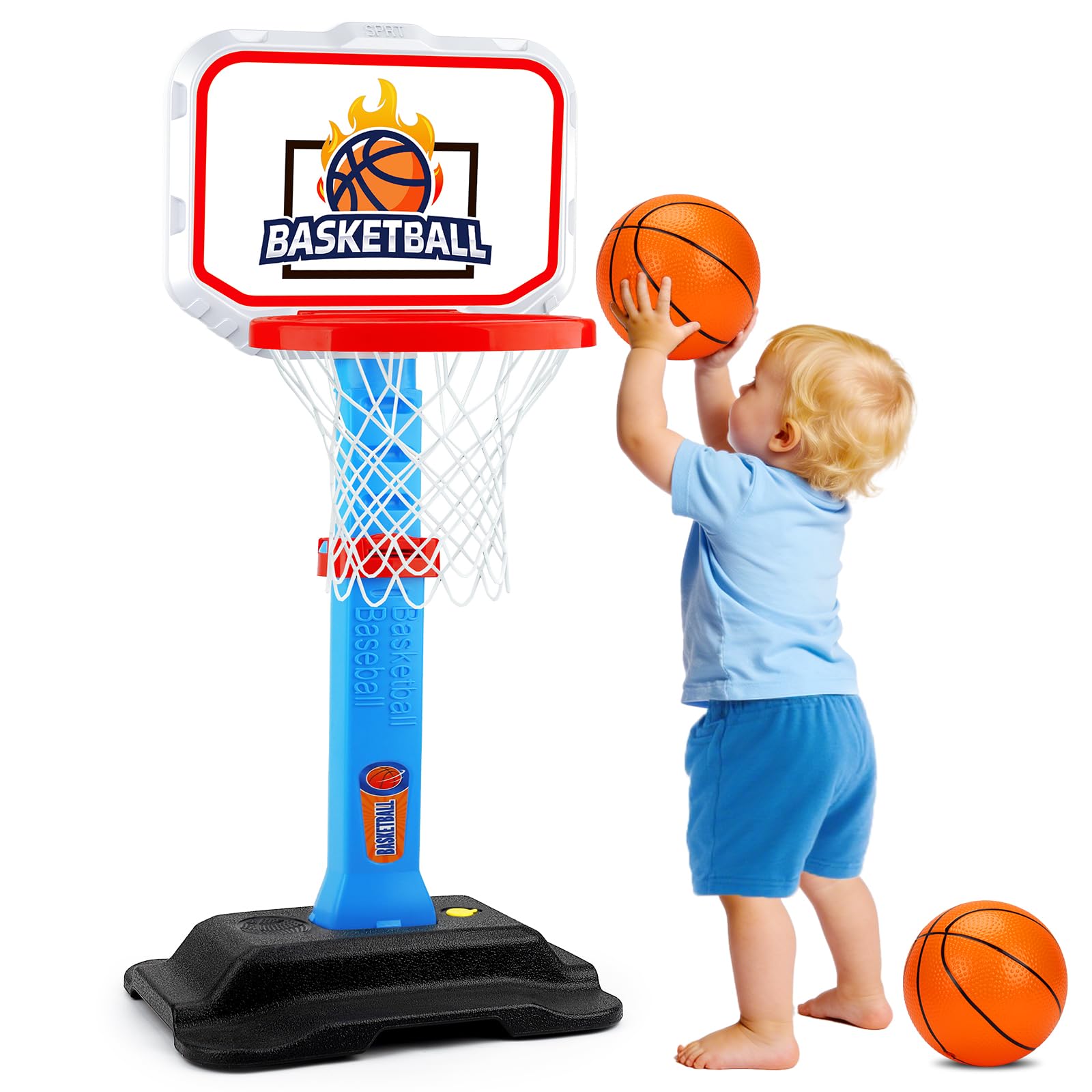Toddler Basketball Hoop for Kids 1-3, Mini Adjustable Basketball Hoops Indoor with Balls Outdoor Pool Basketball Goal Sports Play Toys for 1 2 3 year