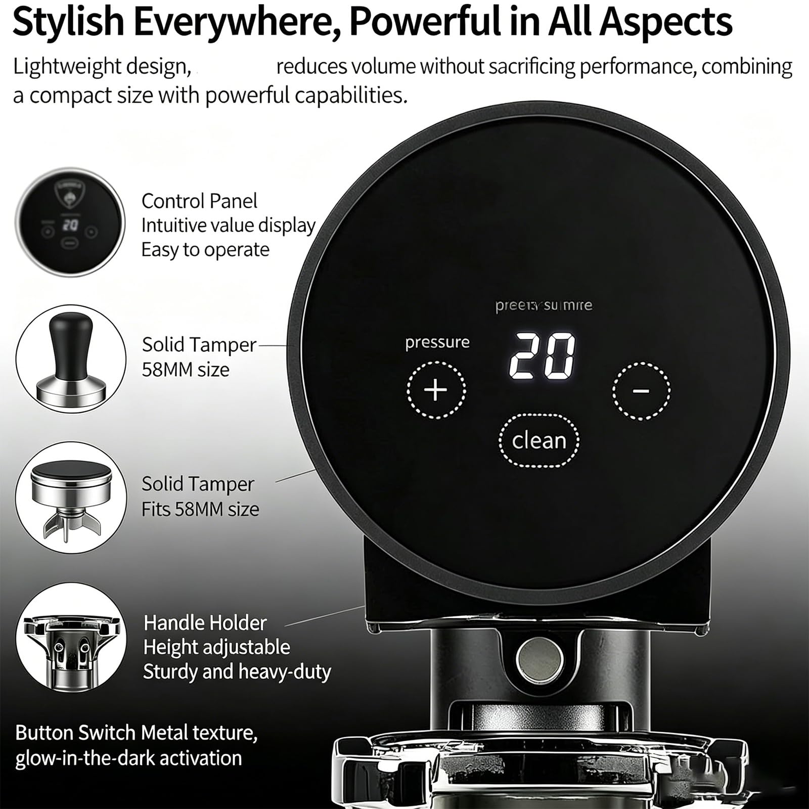 Pressino Elettronico Per Caffè, Pressino Automatico Per Espresso, Altezza Regolabile 58 Mm, Pressione Regolabile, Per Uso Domestico E Commerciale.