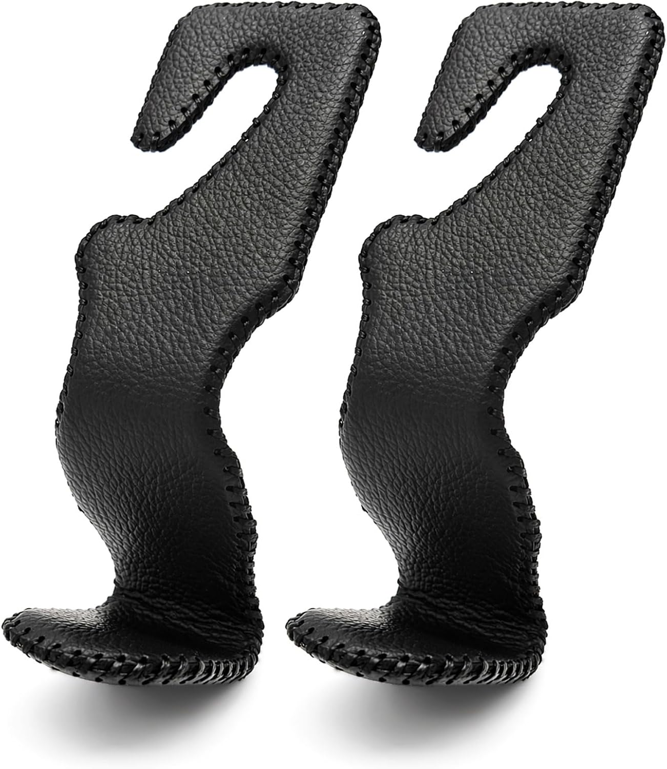 2 Pack Black Car Headrest Hooks, Leather Back Seat Organizer Hanger Holders for Purses, Bags, Coats, and More