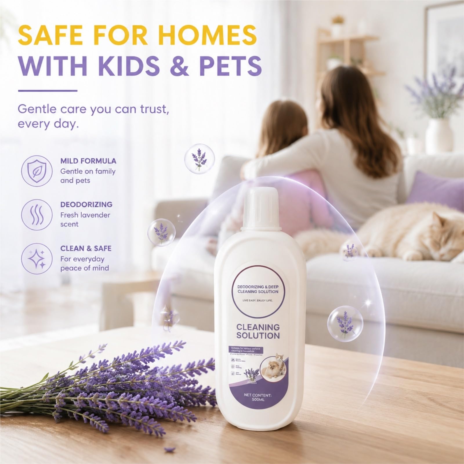Limpiador for Pisos Duros, 500ML X 5, Aroma Lavanda, Eliminador Profundo de Olores, Fórmula Baja Espuma, Compatible con Tineco Robot Fregador/Aspiradora Wet Dry