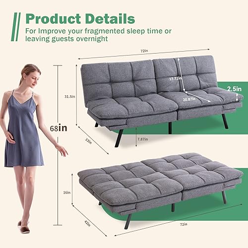 Miniatura 2 de Hcore Convertible Futon Sofa Bed Couch,Faux Leather Futon Couch Bed,Memory Foam Loveseat Sleeper Sofa Bed,Small Splitback Modern Sofa Couch for