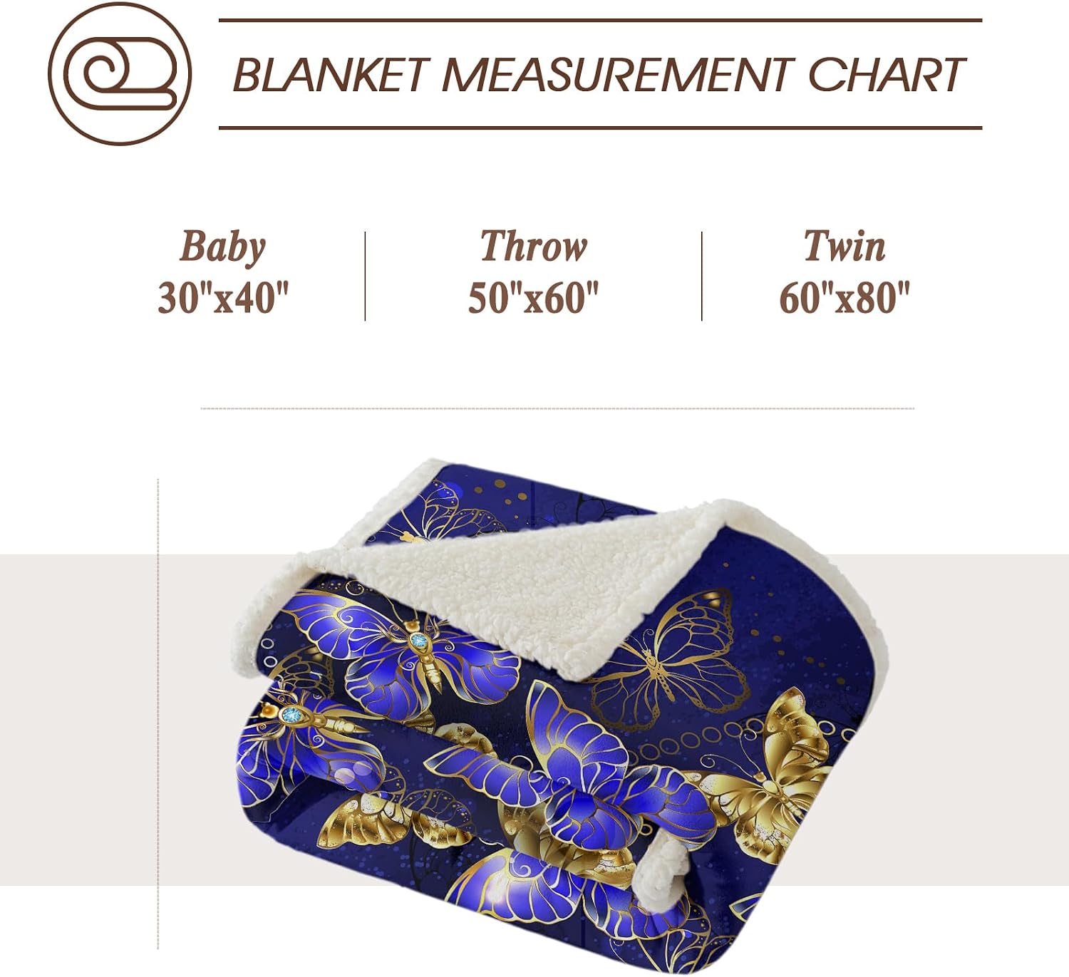 Blue Gold Flying Butterflies Throw Blanket Sherpa Fleece Throw Blankets Ultra Soft Fluffy Plush Lightweight Cozy Butterfly Blanket for Adults Kids Teen Butterfly Lovers Blankets 60"x80"
