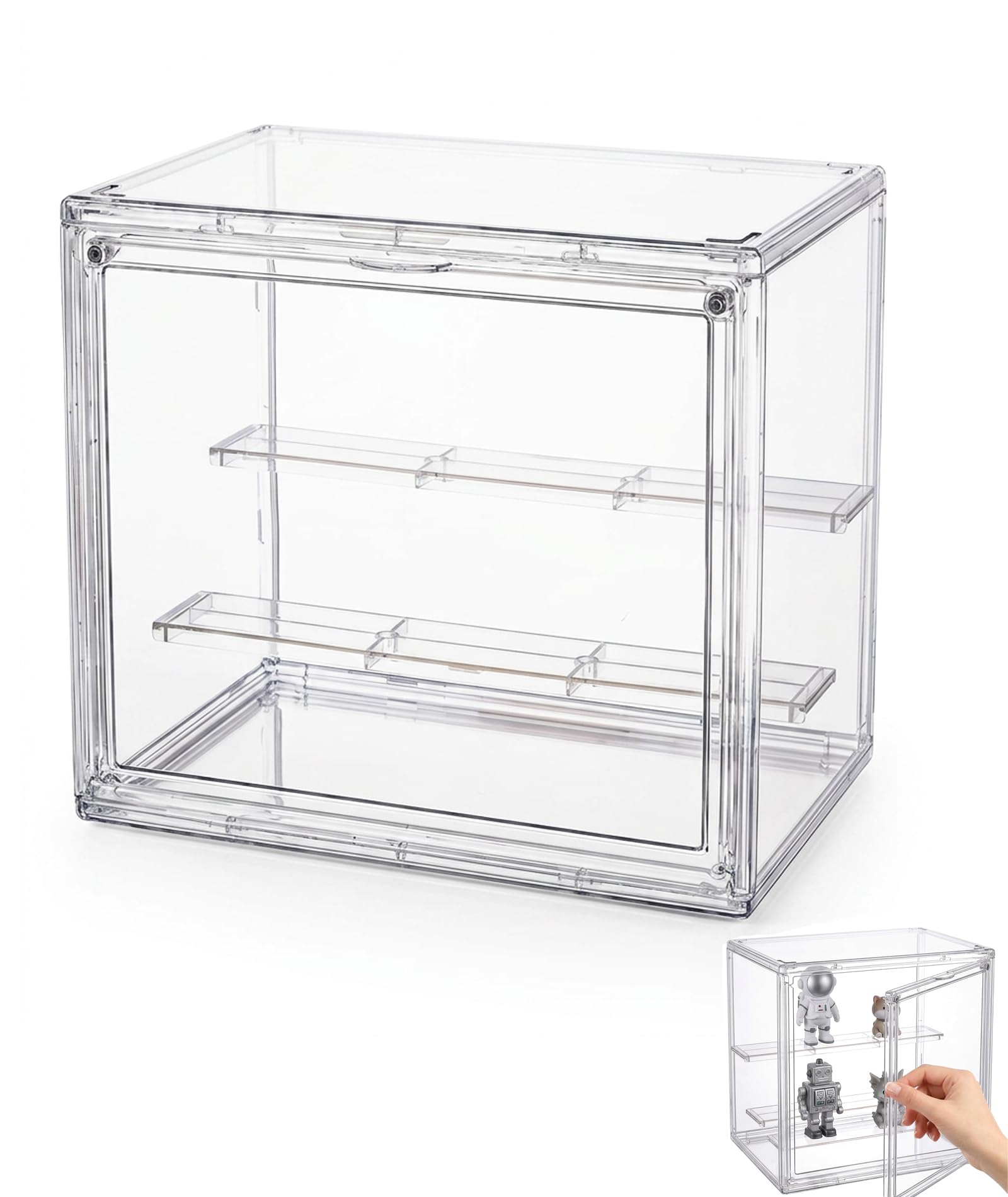 Figure Display Case with Dividers, Clear Plastic Transparent Box for Collectibles, 27x22x18cm Desktop Showcase for Blind Box and Model Organizing-image-20