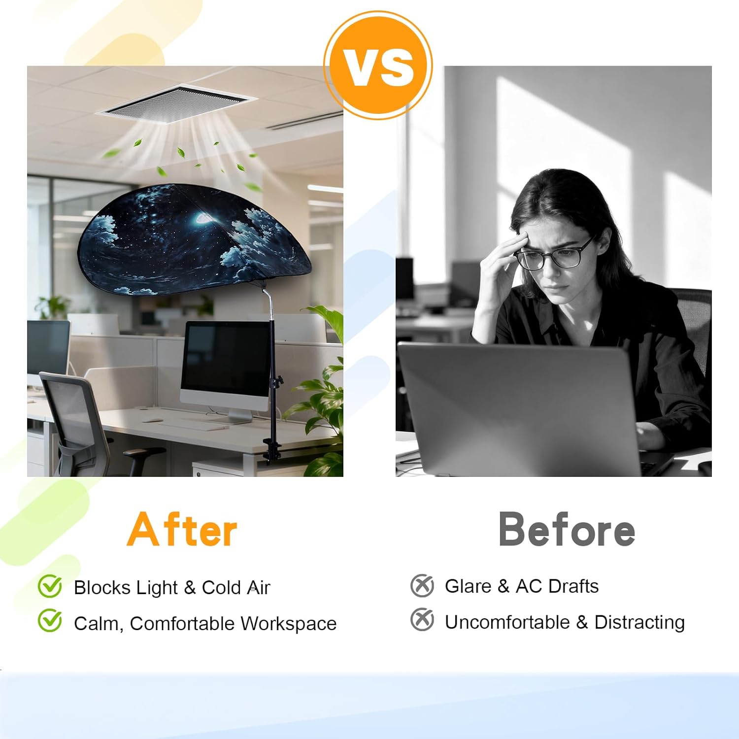 Large Size 52''Office Cubicle Shade Cubicle Desk Light Shield to Block Anti-Glare Cover Light Sensitive Professionals Cubicle Light Quick Install Shading Light Shade with Clamp(Patent Pending)