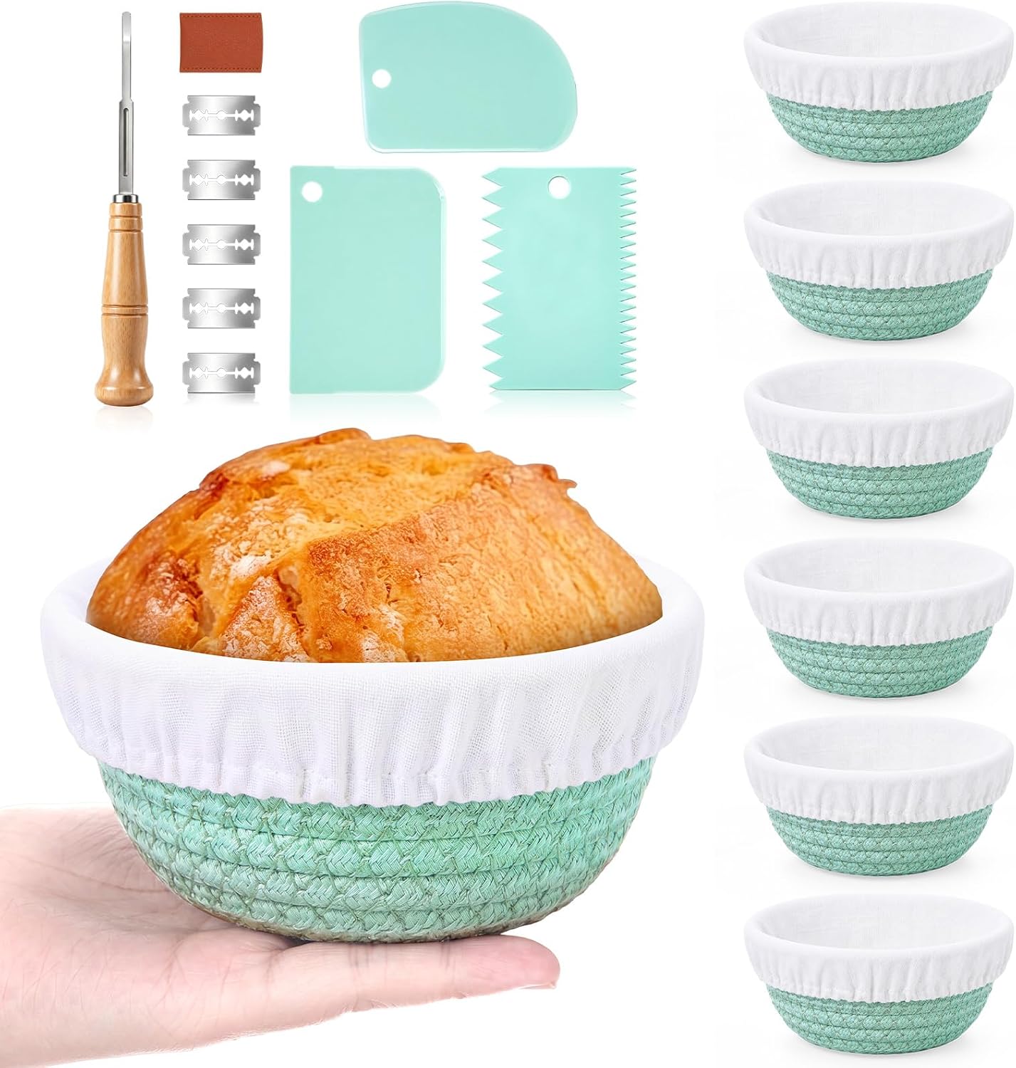 6 Pack Mini Banneton Bread Proofing Basket Set, 5 Inch Cotton Rope Bread Dough Proofing Basket, Sourdough Starter Kit with Liners and Covers, Baking Supplies Bakery Bowls
