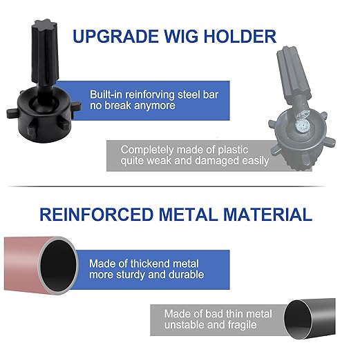 Miniatura 12 de Klvied Soporte reforzado para peluca, trípode y cabeza de maniquí, soporte ajustable para entrenamiento de peluquería cosmetología con T con gorras