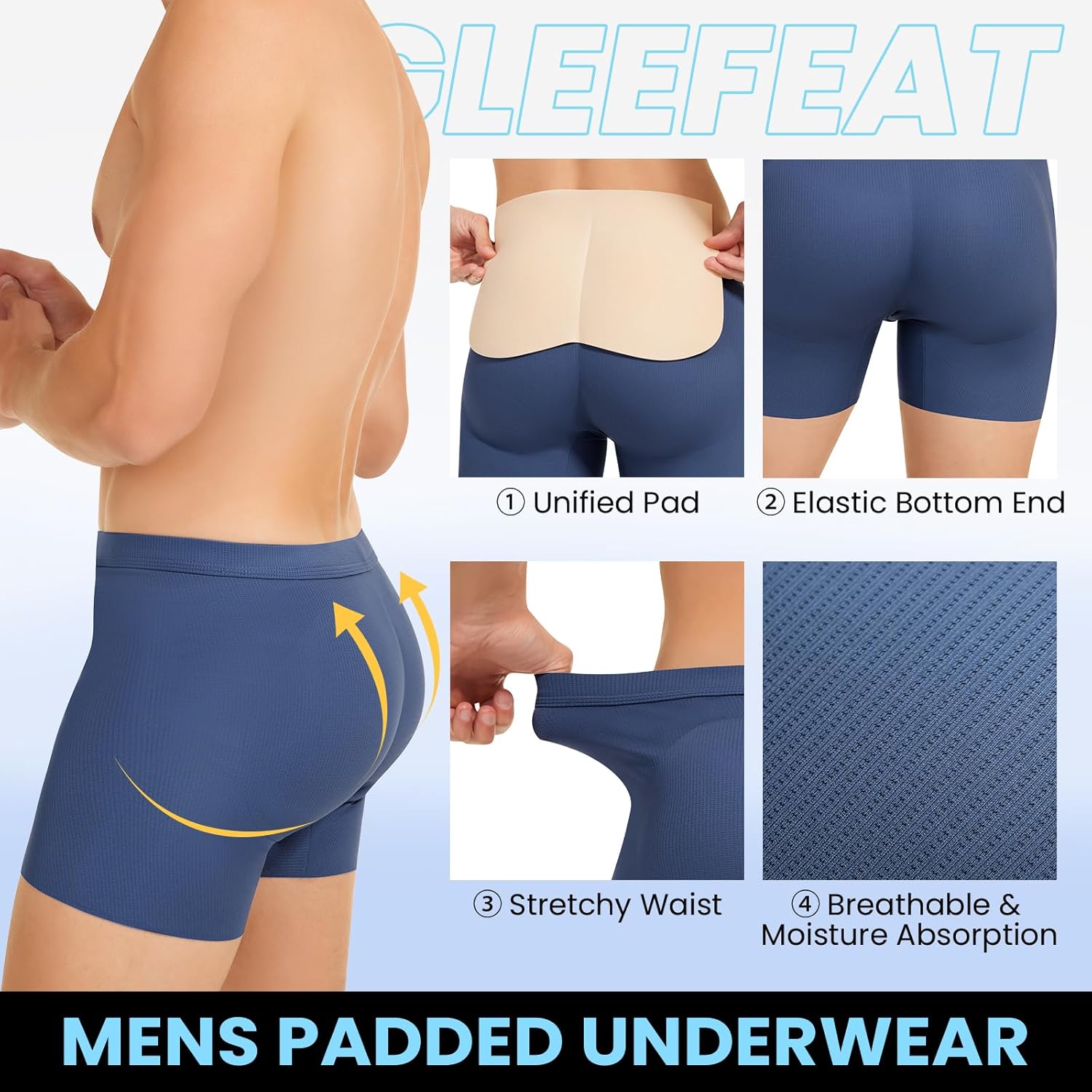 Men's Padded Underwear Boxer Briefs Tummy Control Body Shaper Shapewear Enhance Butt Lifter - Image 2