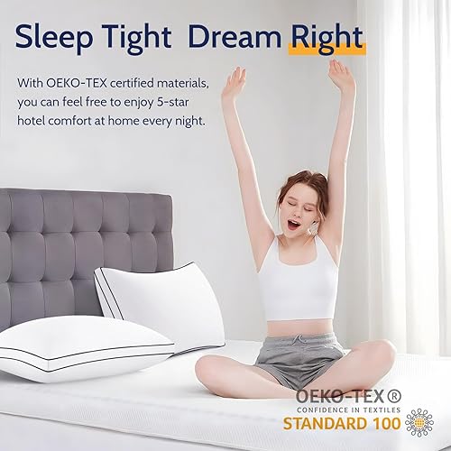 Pillows King Size Set of 2, Gusseted Bed Pillows for Sleeping 2 Pack, Luxury Hotel Quality, Supportive King Pillow with Soft Down Alternative for Back Stomach Side Sleepers,Machine Washable(Black,Queen-20"*30")