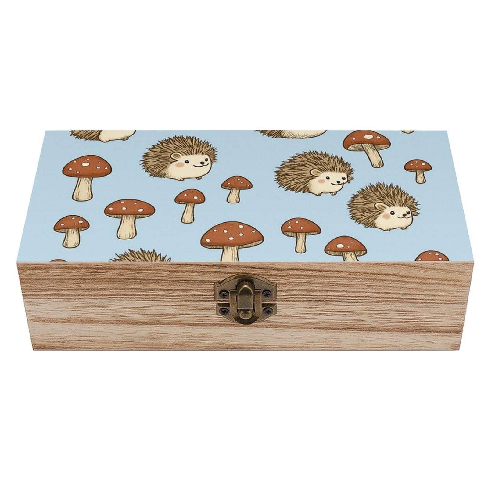 SMAZDFXX Cute Hedgehogs And Mushrooms Wooden Storage Box Multipurpose Decorative Box for Jewelry Photo Home Decor