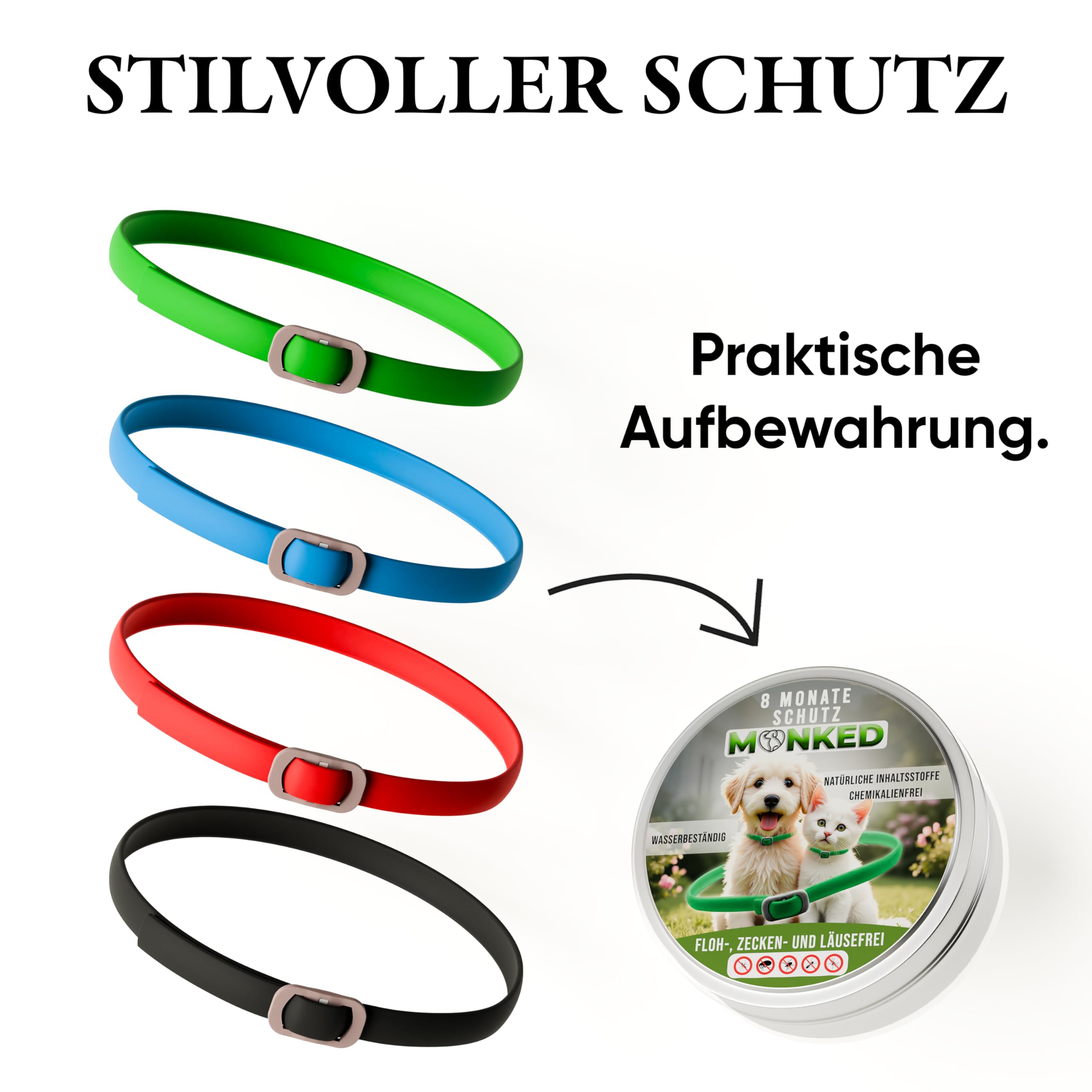Monked Zeckenhalsband für Hunde – Natürlicher Zeckenschutz & Flohschutz [wasserdicht & verstellbar] bis zu 8 Monate Schutz gegen Zecken und Ungeziefer