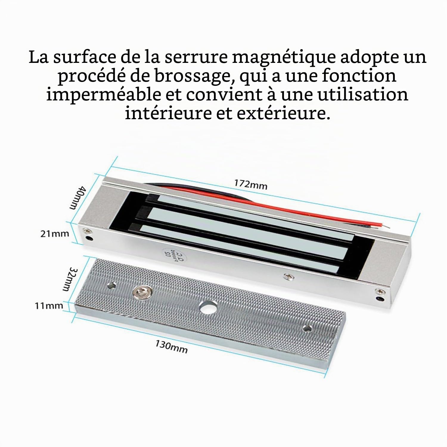 YAVIS Étanche Serrure électrique magnétique 180 kg 350LBS Serrure électromagnétique pour système de contrôle d'accès, verrouillage de porte magnétique DC 12V, sécurité extérieure et