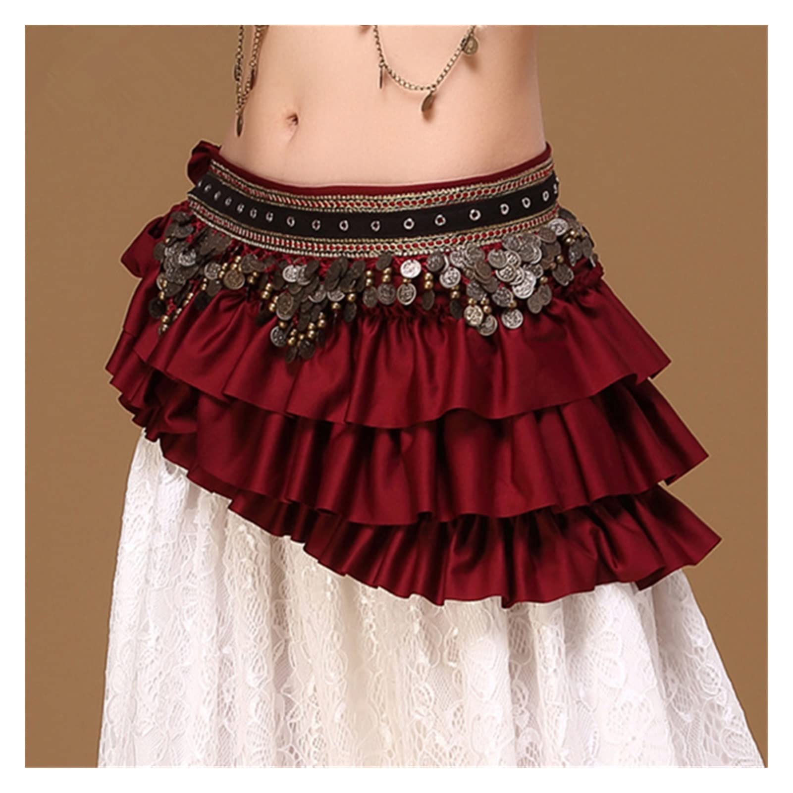 Sciarpa di Danza del Ventre, Cintura con Frange, Monete retrò, Cintura for Danza del Ventre(Dark Red)