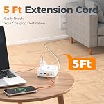 TESSAN Flat Plug Extension Cord Indoor 5Ft, Surge Protector Power Bar with 4 USB (2 USB C), Power Strip with 8 Multi Plug Outlets, Charging Station Wall Mount for Dorm Room Home Office, Gray