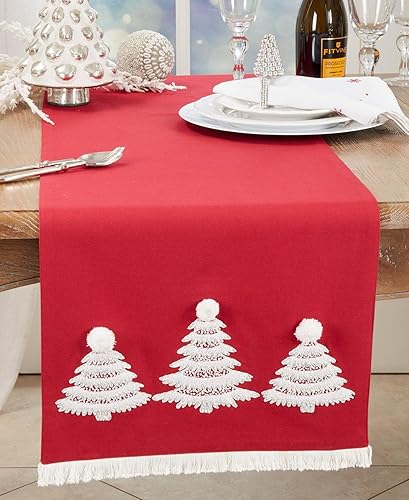 Miniatura 2 de Fennco Styles Wonderland - Camino de mesa navideño con árbol de Navidad, 16 pulgadas de ancho x 72 pulgadas de largo, funda de mesa de algodón rojo