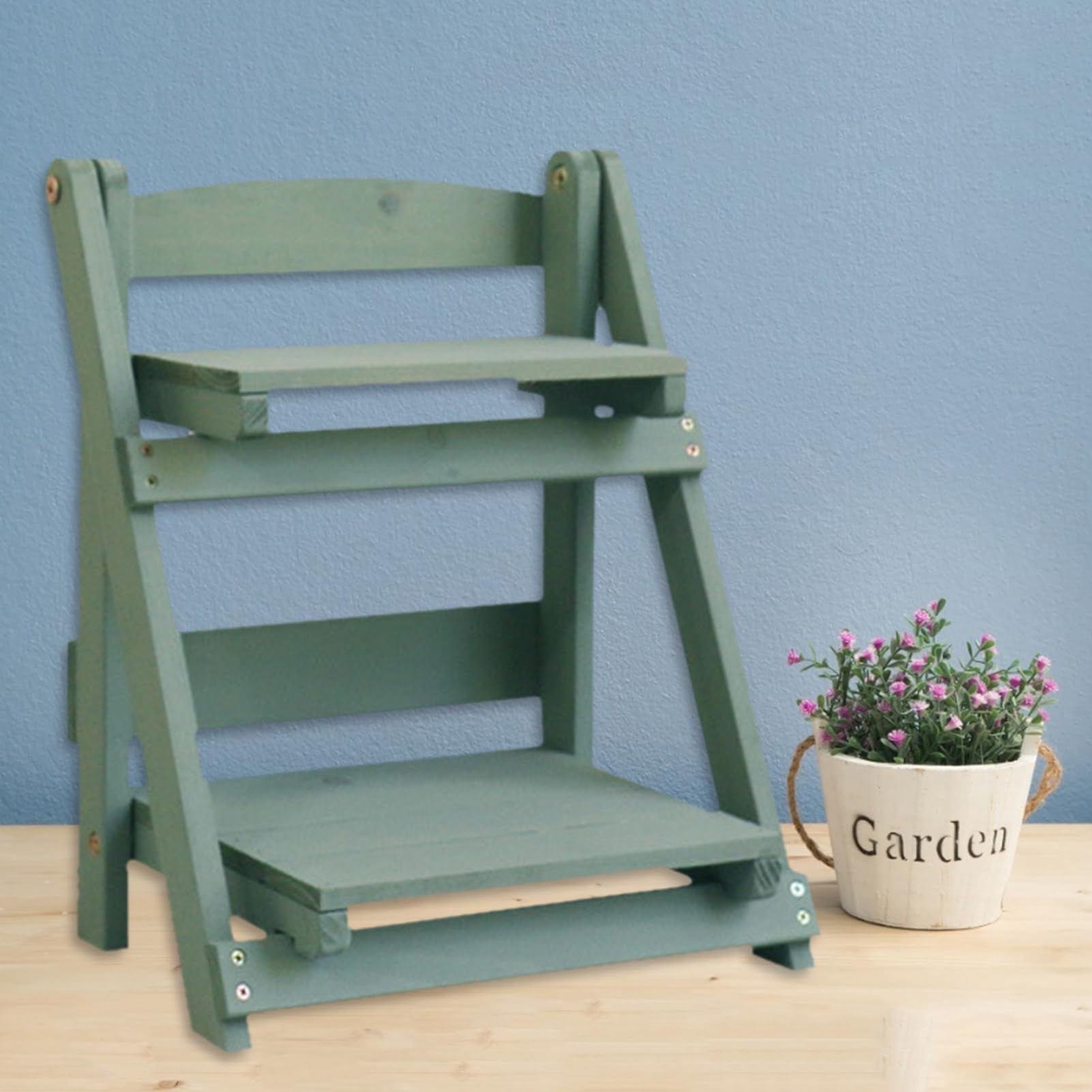 Support pliable en bois naturel pour – Étagère échelle à 2 niveaux –