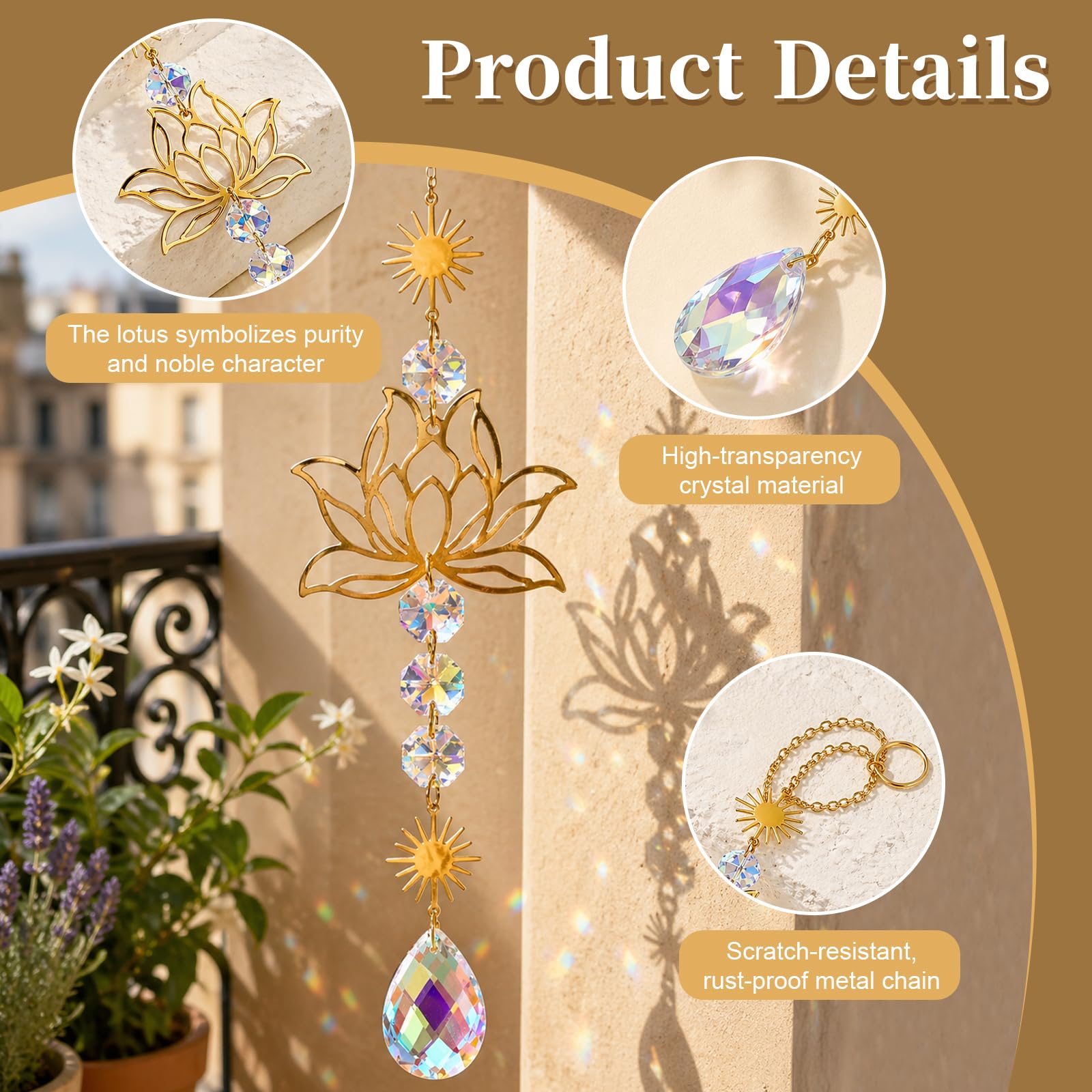 Acchiappasole Cristallo, 3pcs Appeso Arcobaleno Prisma Finestra, Pendenti Prismi Cristallo, Fiore di Loto, per Casa, Balcone e Giardino, Ufficio, Soggiorno