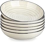 vancasso Bonbon Pasta Bowls Set of 6, 38 Oz Ceramic Salad Bowls, Wide and Shallow Bowls Set, Large Serving Bowls, Beige