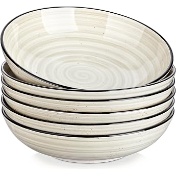 vancasso Bonbon Soup Plates, Set of 6, Stoneware Soup Bowls, 21.7 x 5.5 cm, Pasta Plates, Large Deep, Pasta Bowls, Ramen Bowl