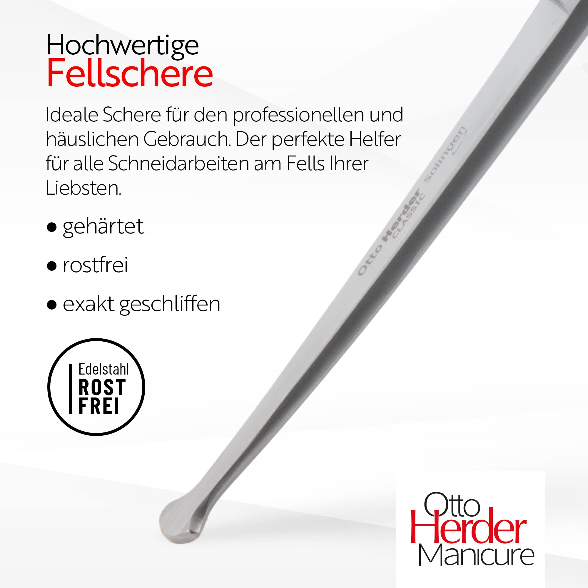Otto Herder Manicure Fellschere Hunde 16,5cm, Fellschere abgerundet, Solingen rostfrei Edelstahl, Schere zum Fell schneiden, mit einseitiger Mikrozahnung