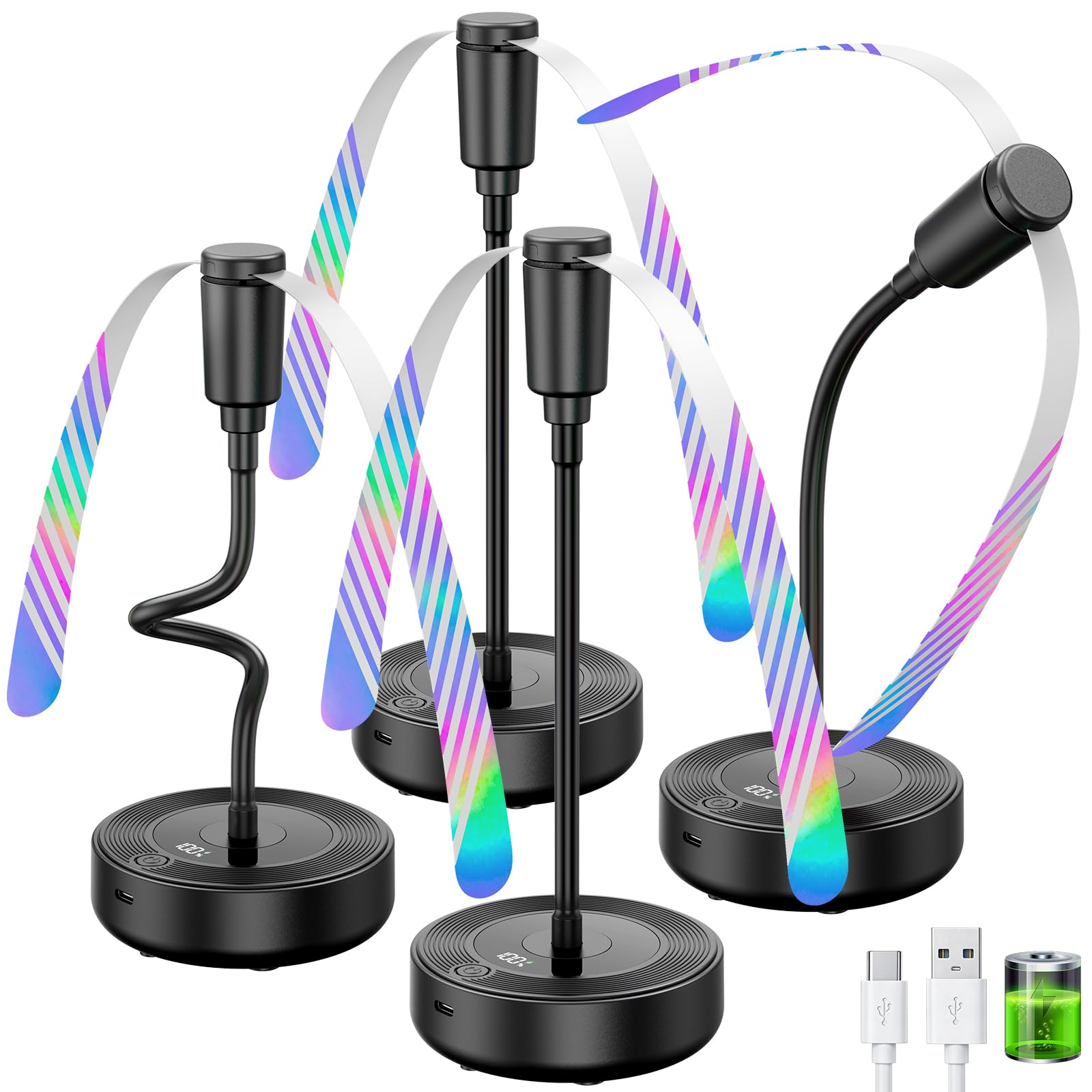 TriPole Fliegenabwehr Ventilator Tisch, 4er Set, Akku 2000mAh 20H Laufzeit mit LED Anzeige, Leiser Fliegenvertreiber für Tisch, Tragbarer Fliegen Ventilator für Outdoor Küche, BBQ, Camping, Balkon
