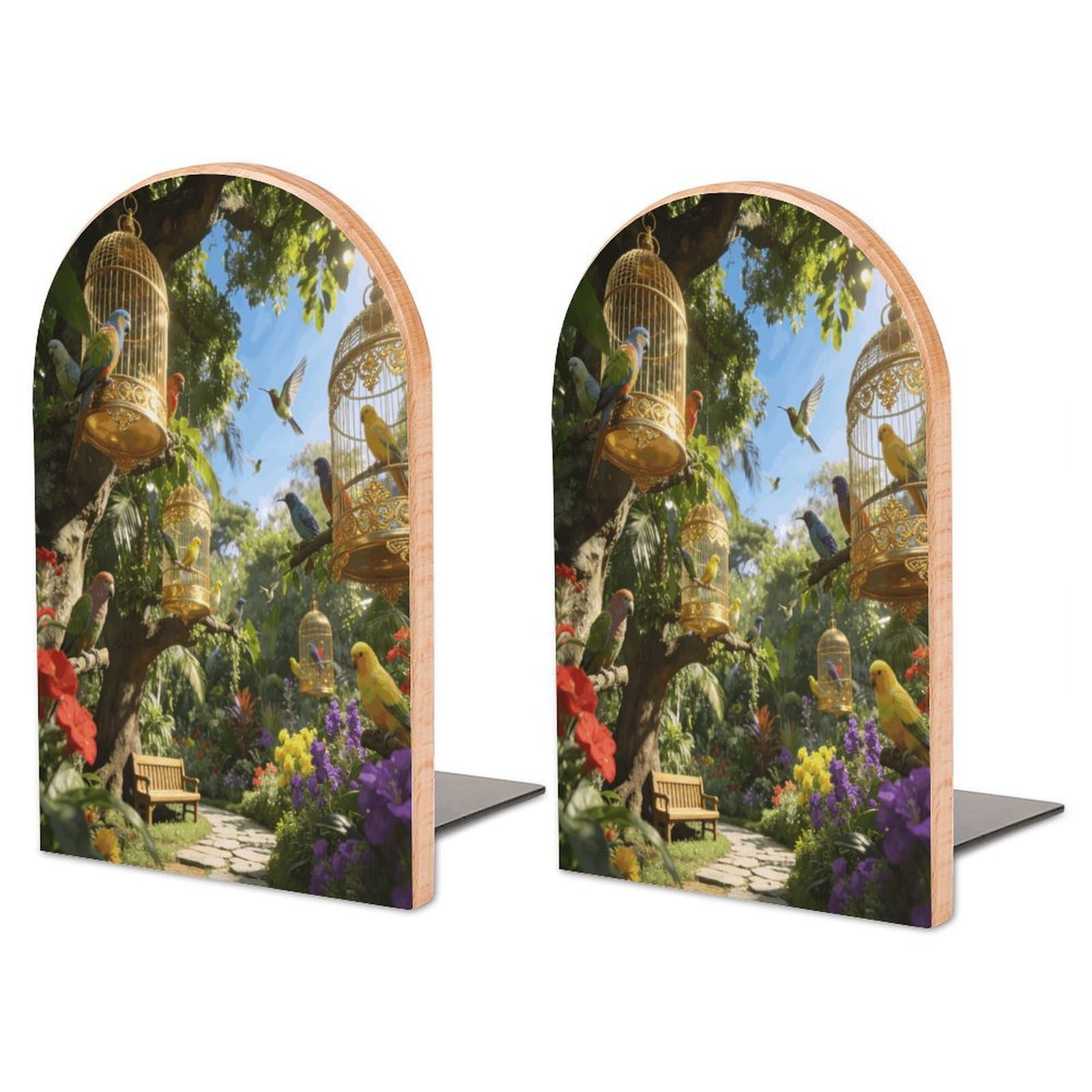 Sujetalibros decorativos grandes de metal y madera con soporte antideslizante