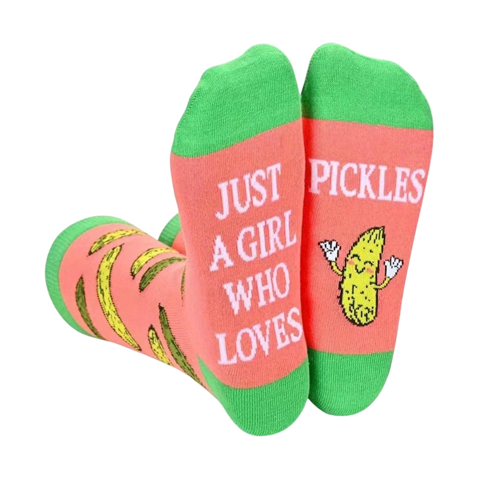 Fahoujs Women's Funny Cucumber Food Gift Socks Creative Girl Who Love Pickles Letters Print Middle Calf For Pickles Lover Middle Calf