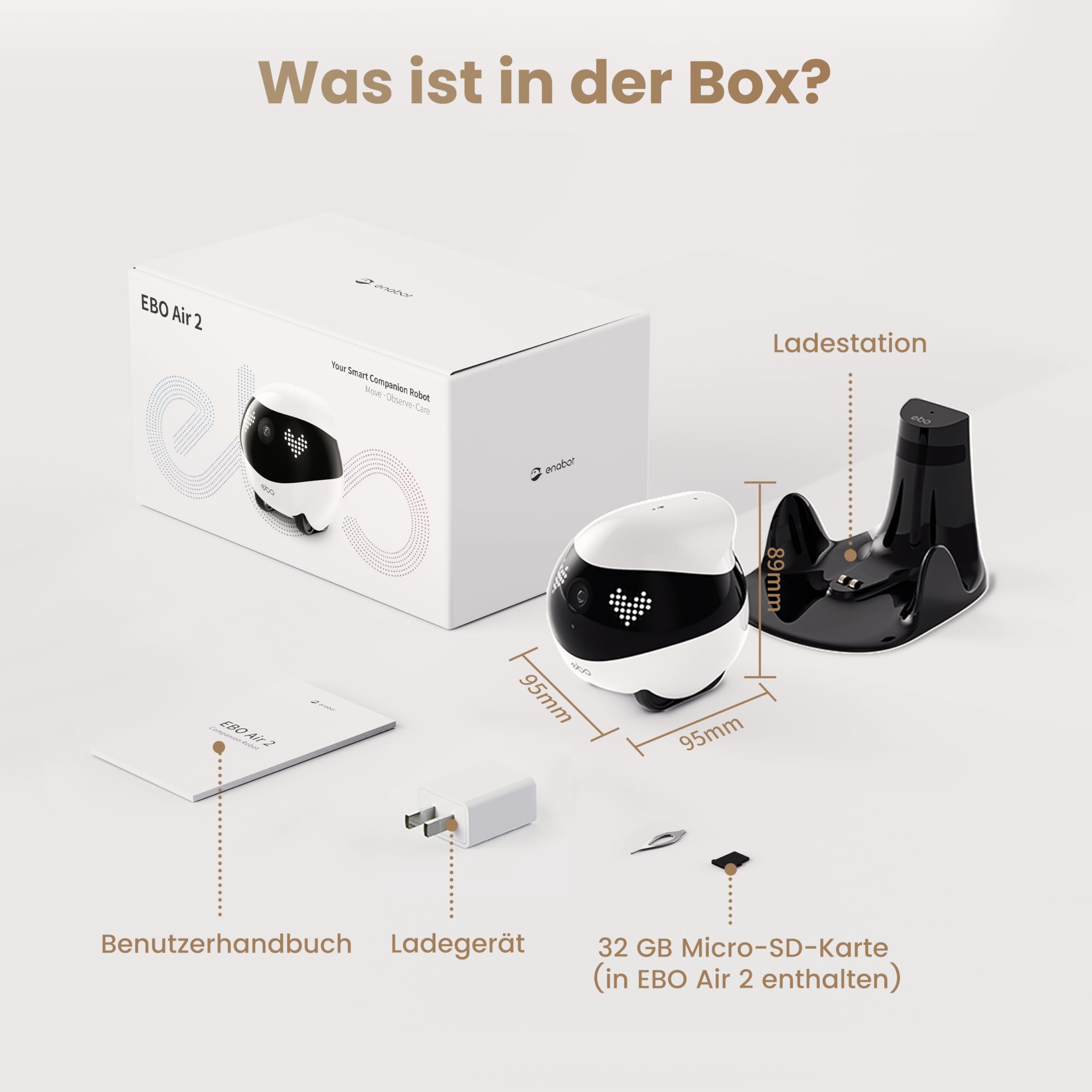 Enabot EBO Air 2 FamilyBot-Intelligenter 2K Überwachungskamera Roboter mit Selbstaufladung,Patrol Roboter für die Heimüberwachung,Kabellose Hundekamera&Katzen Kamera mit Nachtsicht,2-Wege-Audio (Weiß)