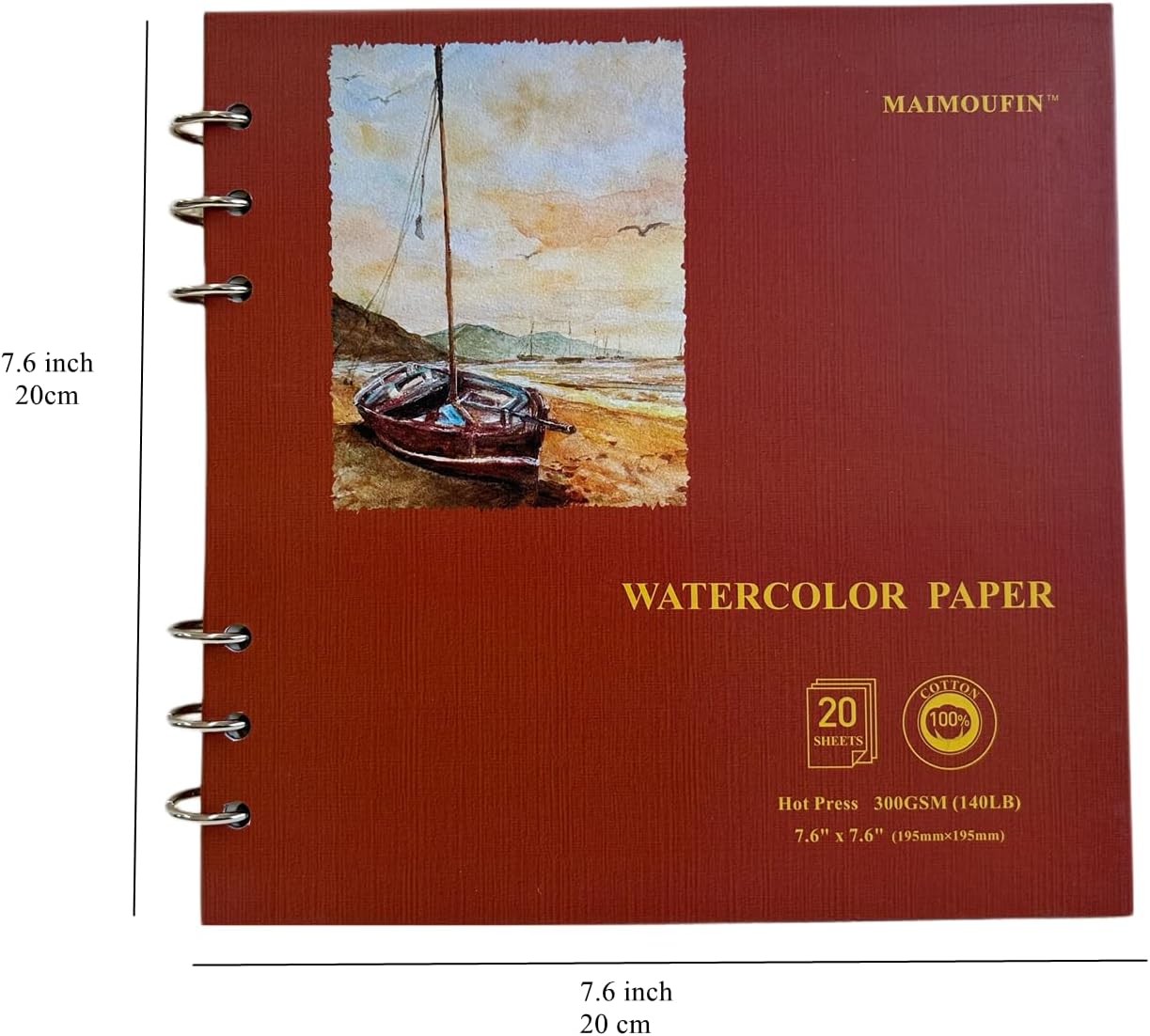 MAIMOUFIN Watercolor Paper,100% Cotton, 7.6" x 7.6"（140LB/300GSM） Hardcover Loose Leaf Square Watercolor Journal,Watercolor Sketchbook for Artists, Art Lovers (Cold Press&Hot Press)