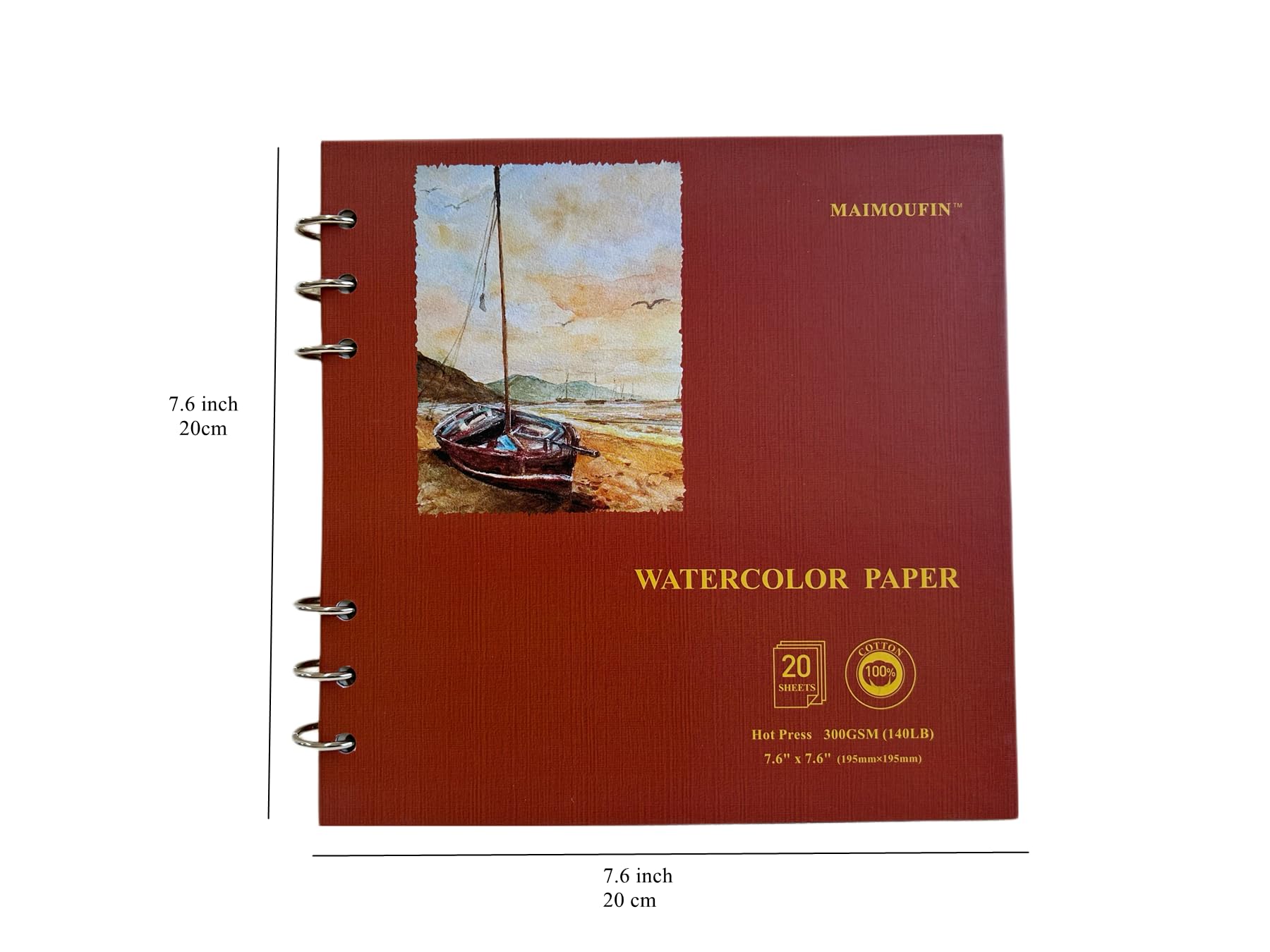 MAIMOUFIN Szkicownik akwarelowy, 100% bawełniany papier akwarelowy, 19 cm x 19,3 cm, 20 arkuszy (63,5 kg/300 g/m²) prasa na gorąco, kwadratowy dziennik akwarelowy w twardej okładce, podkładka