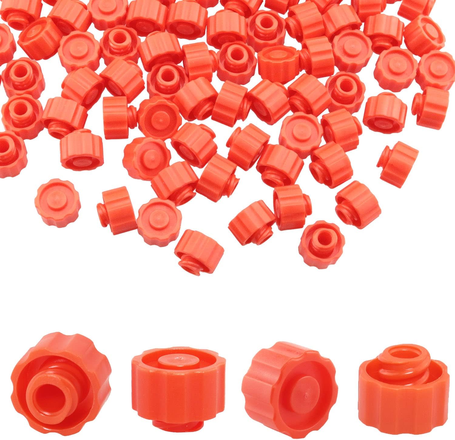 Syringe Luer Lock Cap 100PCS Orange Round No Needle Luer Lock Caps for Feeding Tubes Laboratory Supplies, 4MM Hole