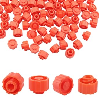 Syringe Luer Lock Cap 100PCS Orange Round No Needle Luer Lock Caps for Feeding Tubes Laboratory Supplies, 4MM Hole