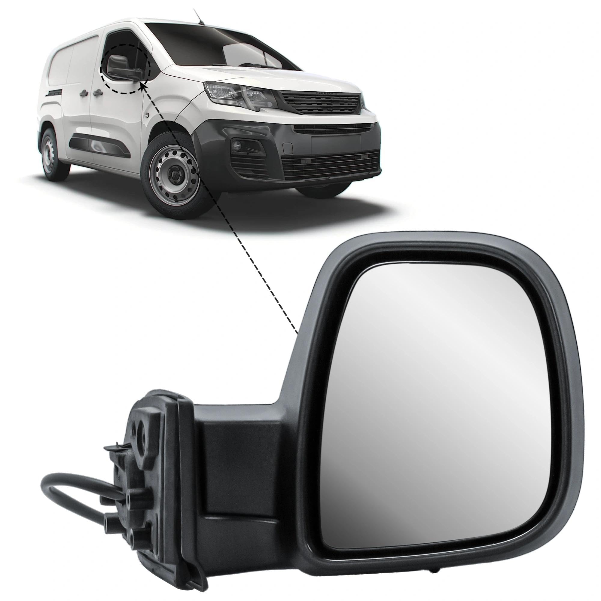 Espejo retrovisor exterior derecho manualmente plegable, eléctrico y calefactable, mate negro para Citroën Berlingo, Peugeot Partner, Opel Combo, Toyota ProAce City, Fiat Doblò 2016–2024