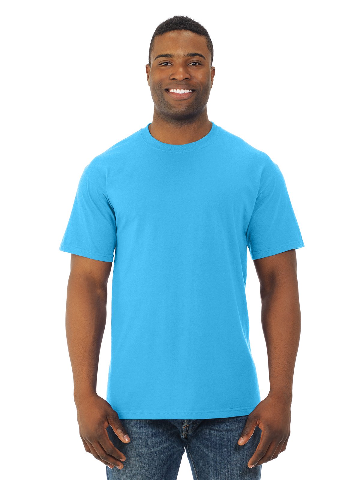 Fruit Of The Loom Men's Aquatic Blue Hd Cotton Short Sleeve Crew T-Shirt, 2XL,