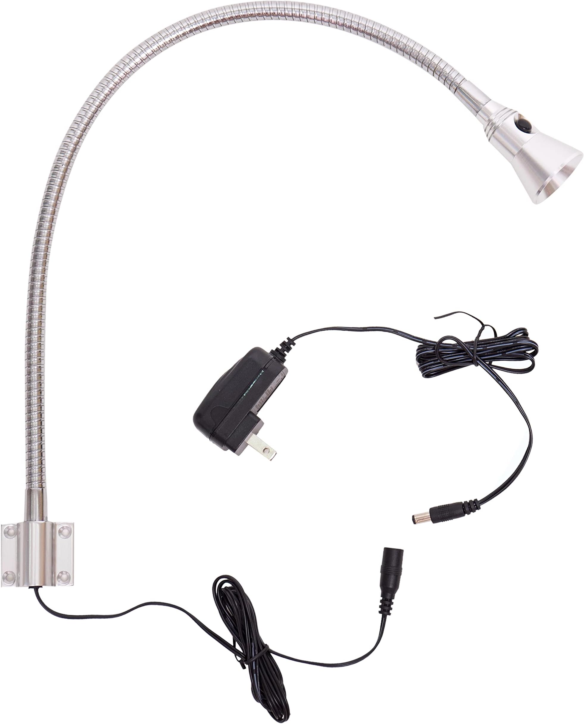 Hersi 3w Bed Side Gooseneck Reading LED Light Wall Mounted Chrome Finish 3000K Warm White 110v Plug