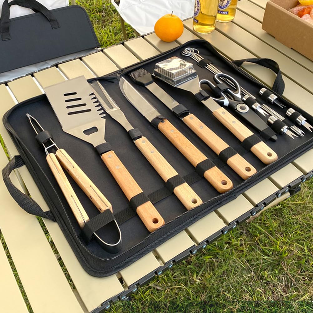 Camping Cooking Utensils Set,18Pcs Stainless Steel Camp Cooking Kit with BBQ Tools, Knife Set for Travel, Picnic, BBQ, Party,18 Set