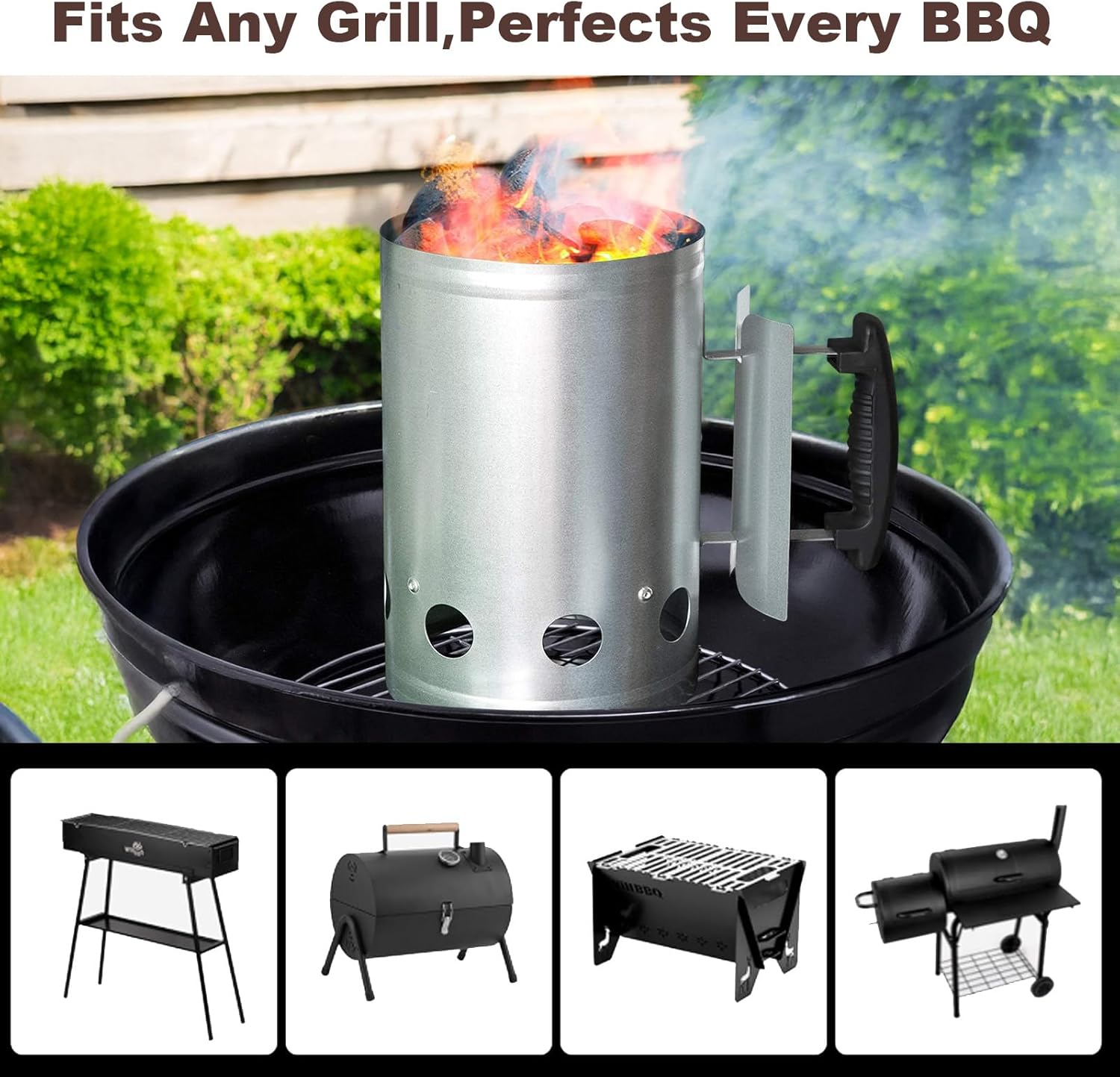 BEAU JARDIN Charcoal Chimney Starter Large Capacity BBQ Grill Lighter Barbecue Fire Starter Grilling for Charcoal Grill Briquette Coal Fire Starter Chimney for Grills Outdoor Cooking Can Accessories