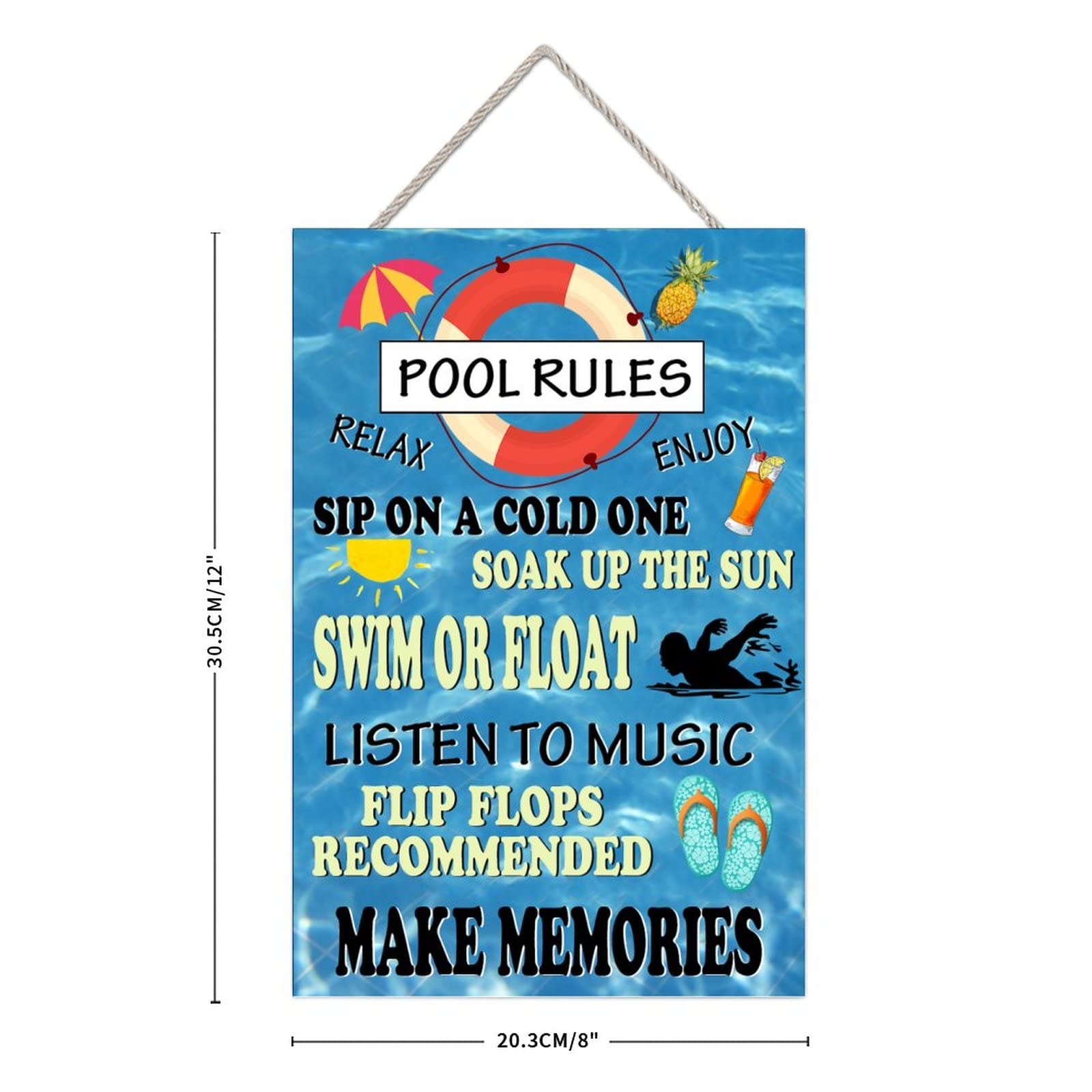 MISSUYSA Pool Rules Sign Wood Wall Hanging Plaque Pool Signs and Decor, Patio Pool Outdoor Patio Decor 8x12 inch
