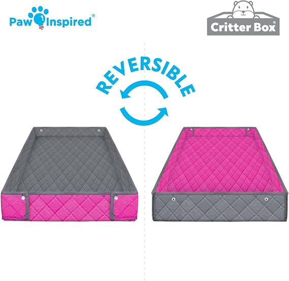 Paw Inspired Critter Box ウォッシャブルケージライナー、リバーシブルフリース寝具 モルモットやその他の小動物用 2x4 30.5 cm グリッド、グレー/ピンク