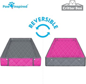Paw Inspired Critter Box ウォッシャブルケージライナー、リバーシブルフリース寝具 モルモットやその他の小動物用 2x4 30.5 cm グリッド、グレー/ピンク
