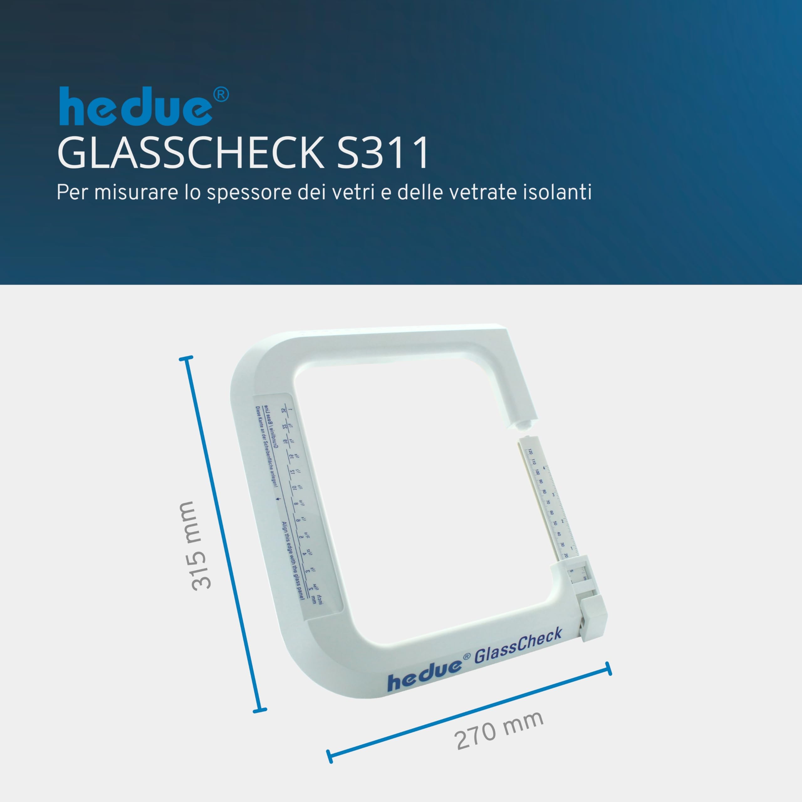 GlassCheck – Spessimetro per vetro e vetrocamera, misuratore di spessore 0–120 mm per vetrocamera